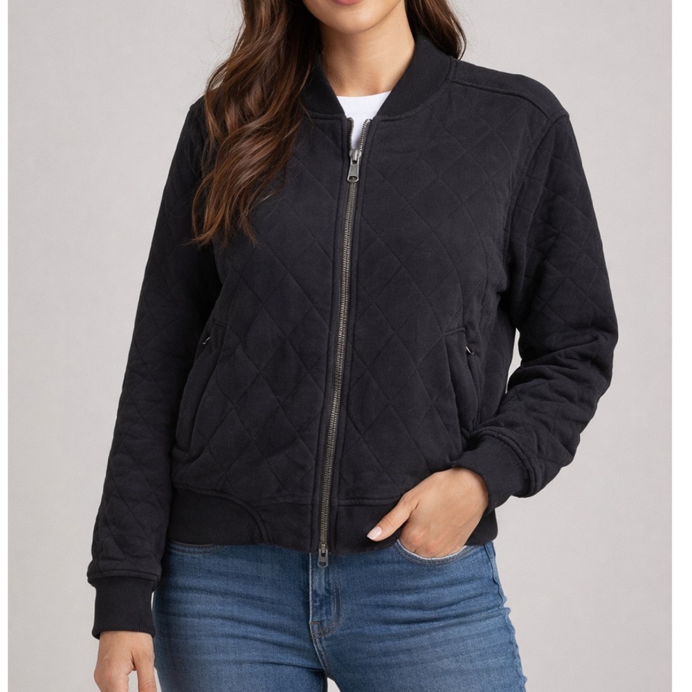 Athleta Black Quilted Bomber Jacket